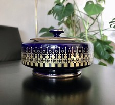 Vintage 70er Porzellan Dose Deckeldose Schale Bonboniere Kobalt Golddekor