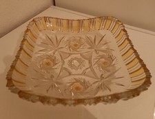 Glas - Schale viereckig, gelb - transparent, 22x22 cm, Vintage 