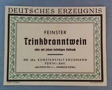 altes Weinetikett Musteretikett Etikett Label Feinster Trinkbranntwein Krugmann