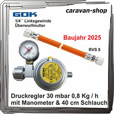 Gasdruckregler für Caravan Wohnmobil 30 mbar Manometer + Schlauch 40cm Gasregler