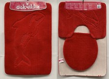 Badgarnitur Badteppich Badezimmergarnitur 3-Teilig 85 x 55 cm Rot mit ausschnitt