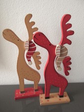 2x Holz Rentier Elch Aufsteller Echtholz Deko Weihnachten Winter Tischdeko 26 cm