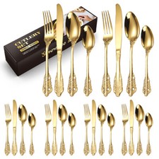 24 Stück Gold Luxus Palast Besteck Set für 6 Personen Edelstahl Geschirr Besteck