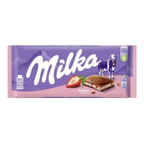 Milka schokolade erdbeer 100g - erdbeer,