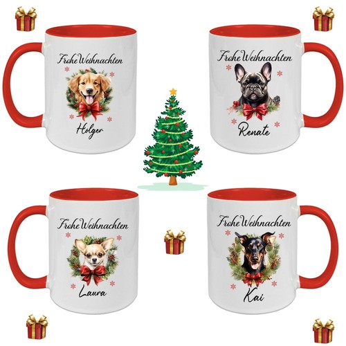 Hunde weihnachtstasse mit name - hunde,