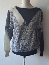 Vintage Pullover 80er Jahre Gr. 38 Wollmischung Muster schwarz weiß