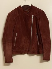 MANGO SUEDE/Genuine LEATHER BOMBER Biker Jacket Gr. XL 40/42 Burgundy Rot