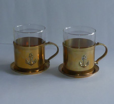 2 x Grog-Glas/Teegläser + Untersetzer*Maritim*Messing*ca. 60er/70er Jahre 