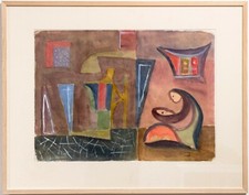 Werner Gilles, "Mutter und Kind", riesiges Aquarell und Gouache GROSS!, Bauhaus 