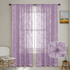 2er Set Gardinen Spitze Schlaufen Band transparent Voile Dekoschal Gardine DE