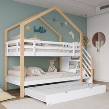 Etagenbett Kinderbett Hochbett 90x200 Stockbett mit Ausziehbares Bett und Treppe