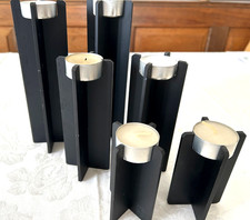 6 Design Kerzenständer  Teelichthalter schwarz Metall 3 Größen 10-20 cm Teelicht