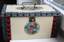 alt Jugendstil Blechdose zugeschrieben Margold (Bahlsen ?) Henkel Schließe 25cm