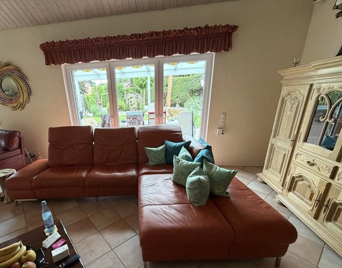 Leder ecksofa orange - leder,