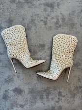 Le Silla Stiefeletten Weiß Leder mit goldenen Nieten, Größe 38
