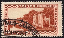 Saar  Michelnummer  110   Rahmen in Ecke oben links gebrochen, Bahnpoststempel