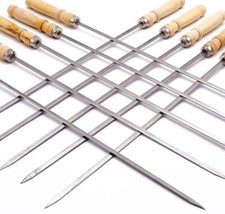 Edelstahl BBQ Grillspieße mit Holzgriff 34 cm Fleischspieße Schaschlikspieße