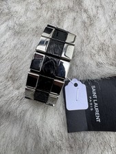 Saint Laurent Armreif Leder Silber | Schwarz | One Size YSL Bracciale