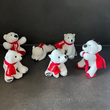 6 x Plüsch Coca Cola Eisbär Ski & Sport Winter Stofftier Serie Set Sammler 11 cm