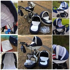 Kinderwagen Set 3 in1 navy blue weiß FLORENCJA inkl. 2 Geschenke