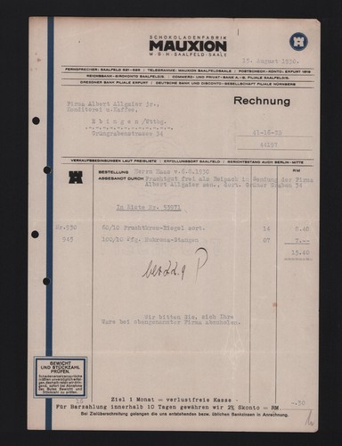 Saalfeld saale rechnung 1930 - rechnung,