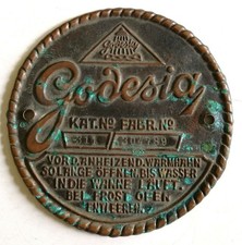 Plakette Godesia alt antik Typenschild Badeofen Firma Bad Godesberg Sammler