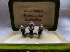 Antik Moretti Mohr Brosche Silber Emaille Art Deco 1930