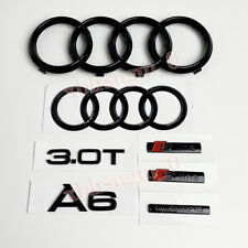 Für Audi A6 3.0T Quattro SLINE Emblem Ringe V+H Kühlergrill 285MM+202MM Badge