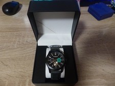 Manguun Chronograph 3 ATM schwarz matt echt Leder Armband mit Box