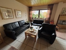 Ledersofa Set, 3 - Sitzer , 2-Sitzer und Sessel, Echtleder Schwarz