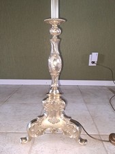 Stehlampe Antik Jugendstil, Art-deco, aus Messing und Brokat