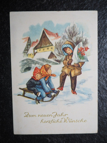 Alte kinder mit - mit, schlitten
