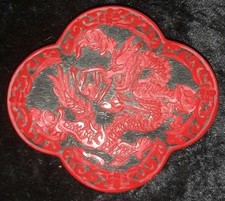 Schnitzlack Dose, Rotlack Dose, Chinesisch, Drachen Motiv