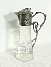 Alte Jugendstil Karaffe geschliffenes Glas, Zinnfassung