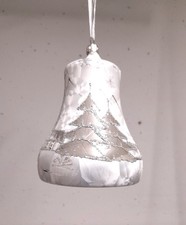 Lauscha Advent / Weihnachtsglocke Groß Eislack weiß/silber Glas