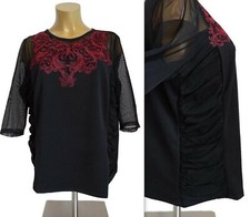 NEU Übergröße elegant ausgefallenes Damen Stretch Shirt schwarz rot Gr. 50,52,54