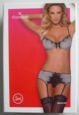 BH Set Strumpfgürtel String Größe S/M schwarz grau Obsessive Greyla Dessous 