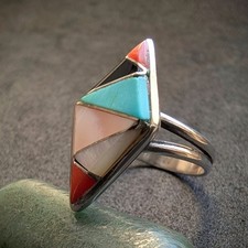 Vintage Navajo Inlay Ring Silber Türkis Onyx Perlmutt RG 53/54