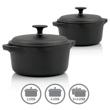 Gusseisen Cocotte Bräter mit Deckel rund schwarz Schmortopf Topf BBQ-Toro