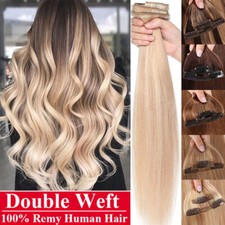 EXTRA DOUBLE DICK Clip In Remy Echthaar Extensions 8 Doppelt Tressen Haarteile w