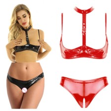 Damen Lack Leder BH Oberteil