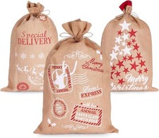 3er Set Weihnachtssack Nikolaussack Merry Christmas Jute Sack 80x50cm mit Kordel