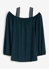 Shirt mit Strass-Applikation Gr. 32/34 Tiefgrün Damenshirt Bluse Oberteil Neu