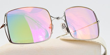 COURRÈGES Vintage Sonnenbrille AC019-108 Viereck Silber Glanz Rose Gelb Grün NOS