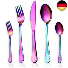 HOMQUEN 30-teiliges Regenbogen-Farbe-Geschirr-Set, Edelstahl-Titan-buntes