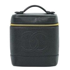 CHANEL CC Vanity Case Leder Handtasche Tasche Schwarz Gold