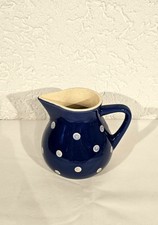 Landhaus Blau 💙 Weiß Pünktchen 🫖 Kanne Keramik Henkel Krug Vintage