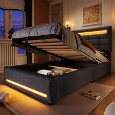 Polsterbett Stauraumbett Jugendbett Bettgestell 90x200 cm mit LED-Leuchten Grau