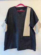 SALE - Lagenlook, Marc Abbas, 42/44, Leinen, Tunika/Bluse, top, schwarz/beige