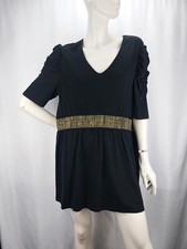 Madeleine Damen Tunika Oberteil Gerafften Ärmeln Viskose Gr. 46 XL Schwarz Gold